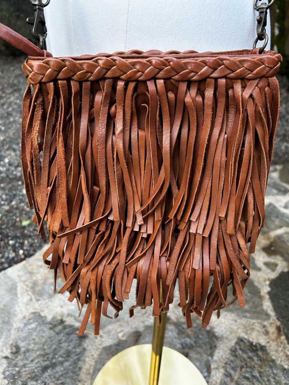 MANGO Brown Leather Fringed Crossbody Bag - Picture 3 of 11
